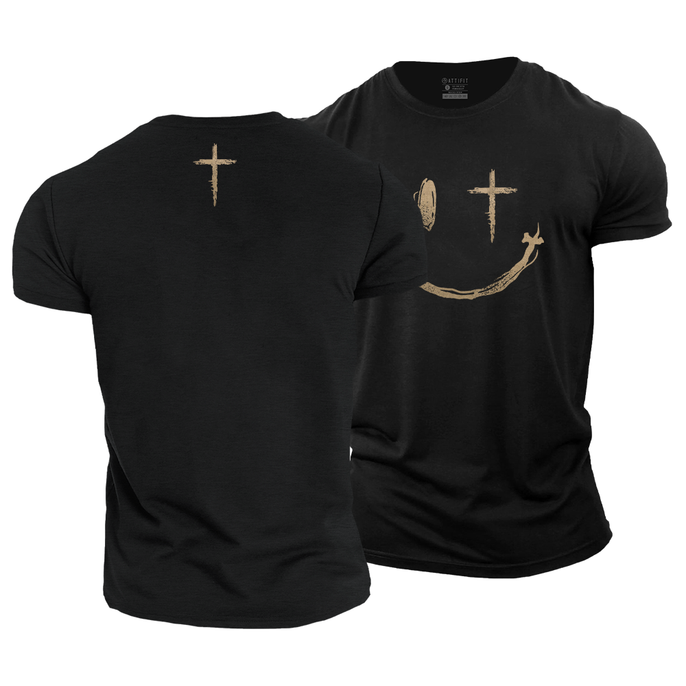 Cross Smiley Face Cotton T-Shirt