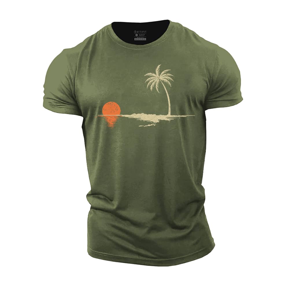 Palm Sunset Reflection Cotton T-Shirt