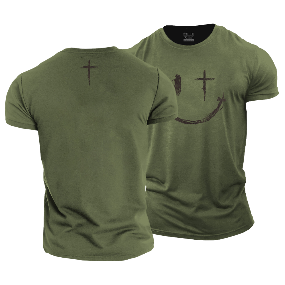 Cross Smiley Face Cotton T-Shirt
