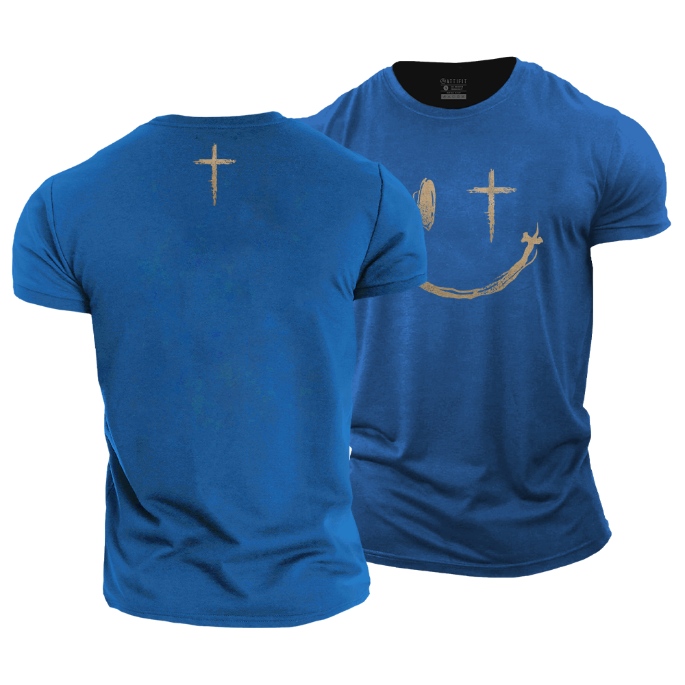 Cross Smiley Face Cotton T-Shirt