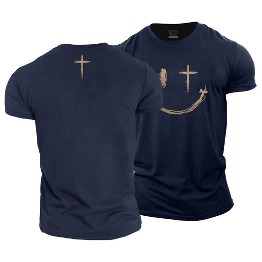 Cross Smiley Face Cotton T-Shirt